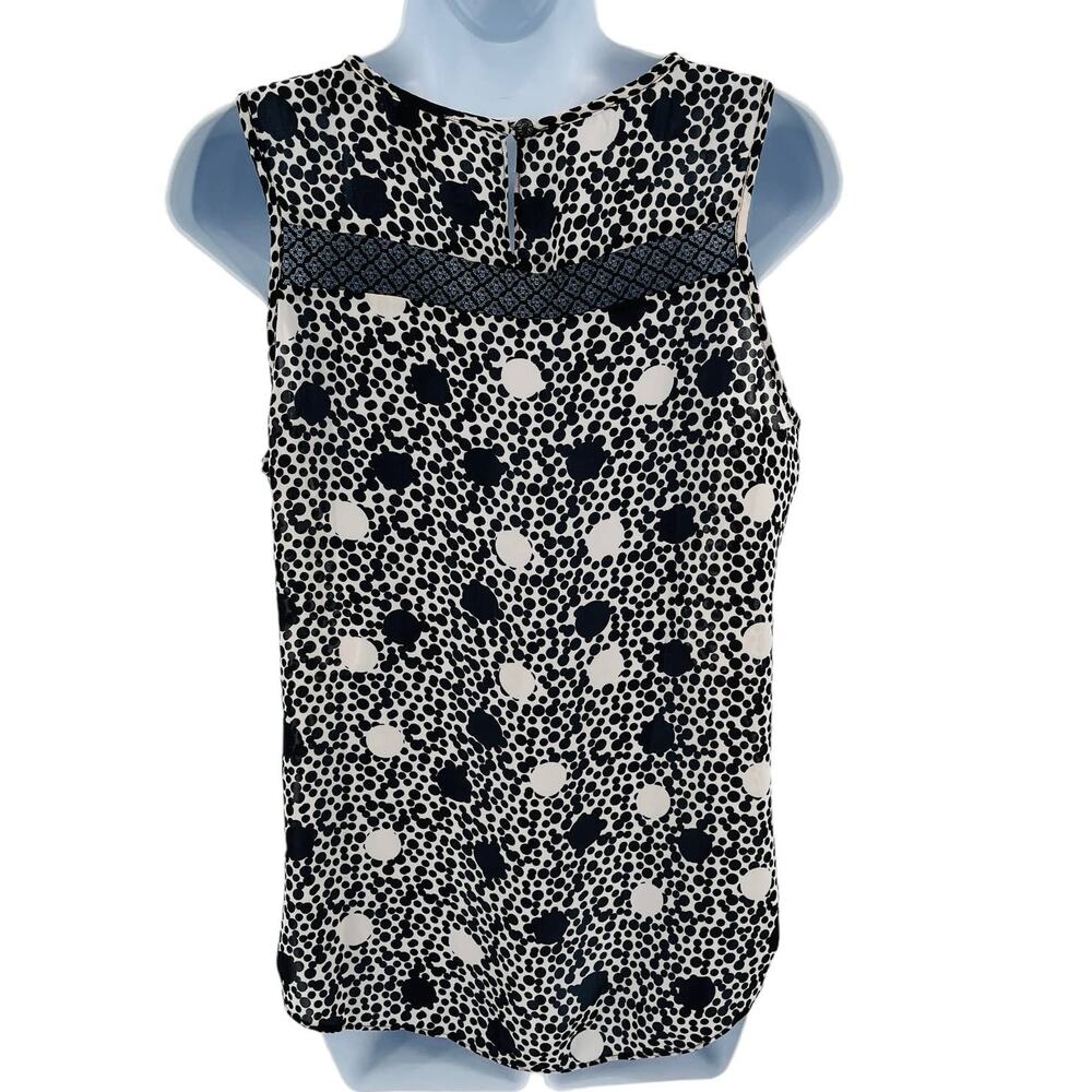 CAbi 3079 Black & White Polka Dot Sheer Lace Trim Sleeveless Blouse Women Sz S - Picture 4 of 11